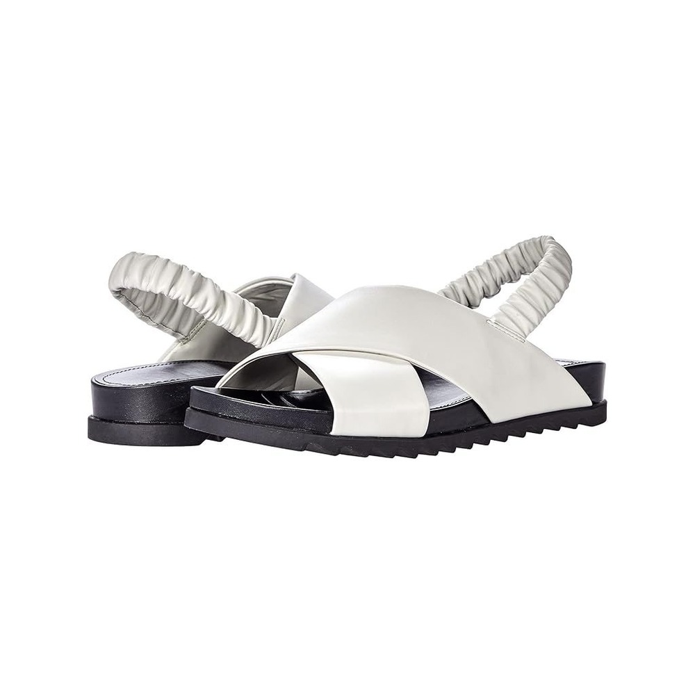 Marc Fisher Jivin White Leather Criss Cross Elastic Slingback Sandals